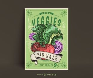 Plantilla de cartel de verduras vintage