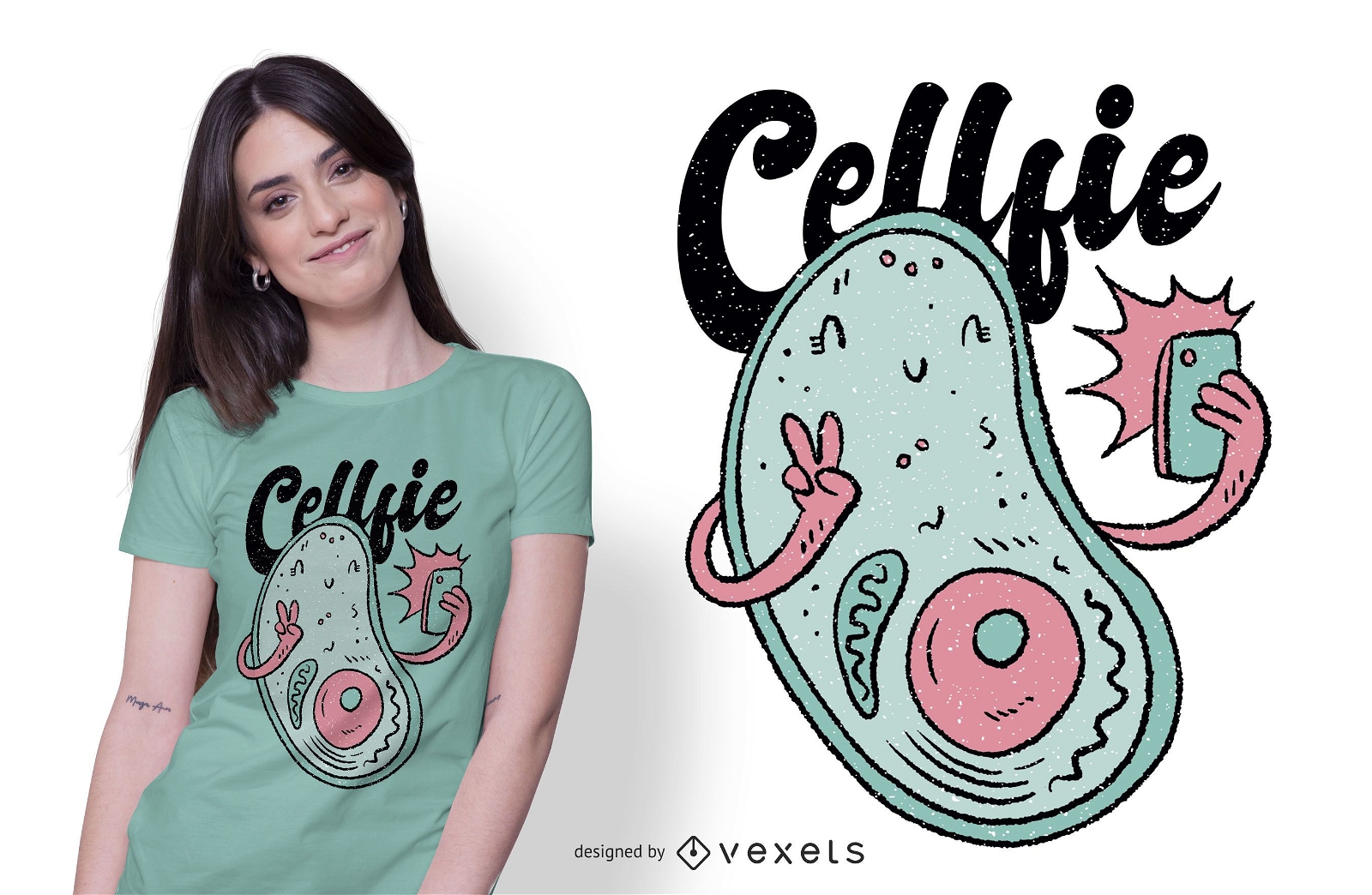Cell Selfie Cartoon T-shirt Design
