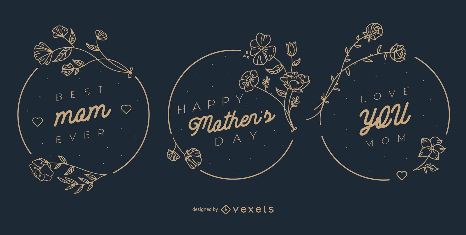 Mother's day line art flowers badge set