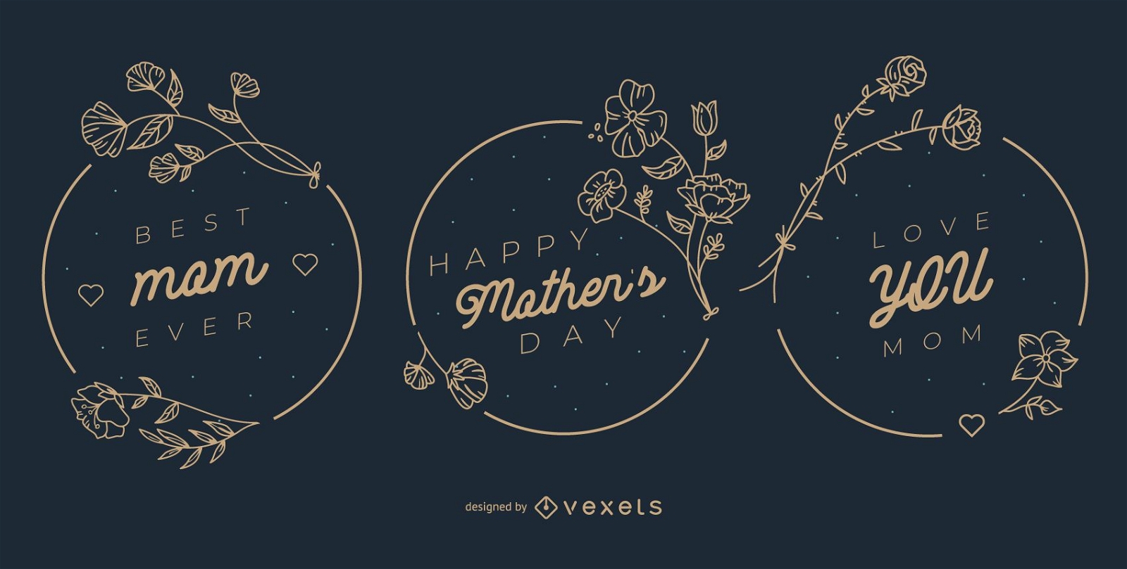 Muttertag Strichzeichnungen Blumen-Abzeichen-Set