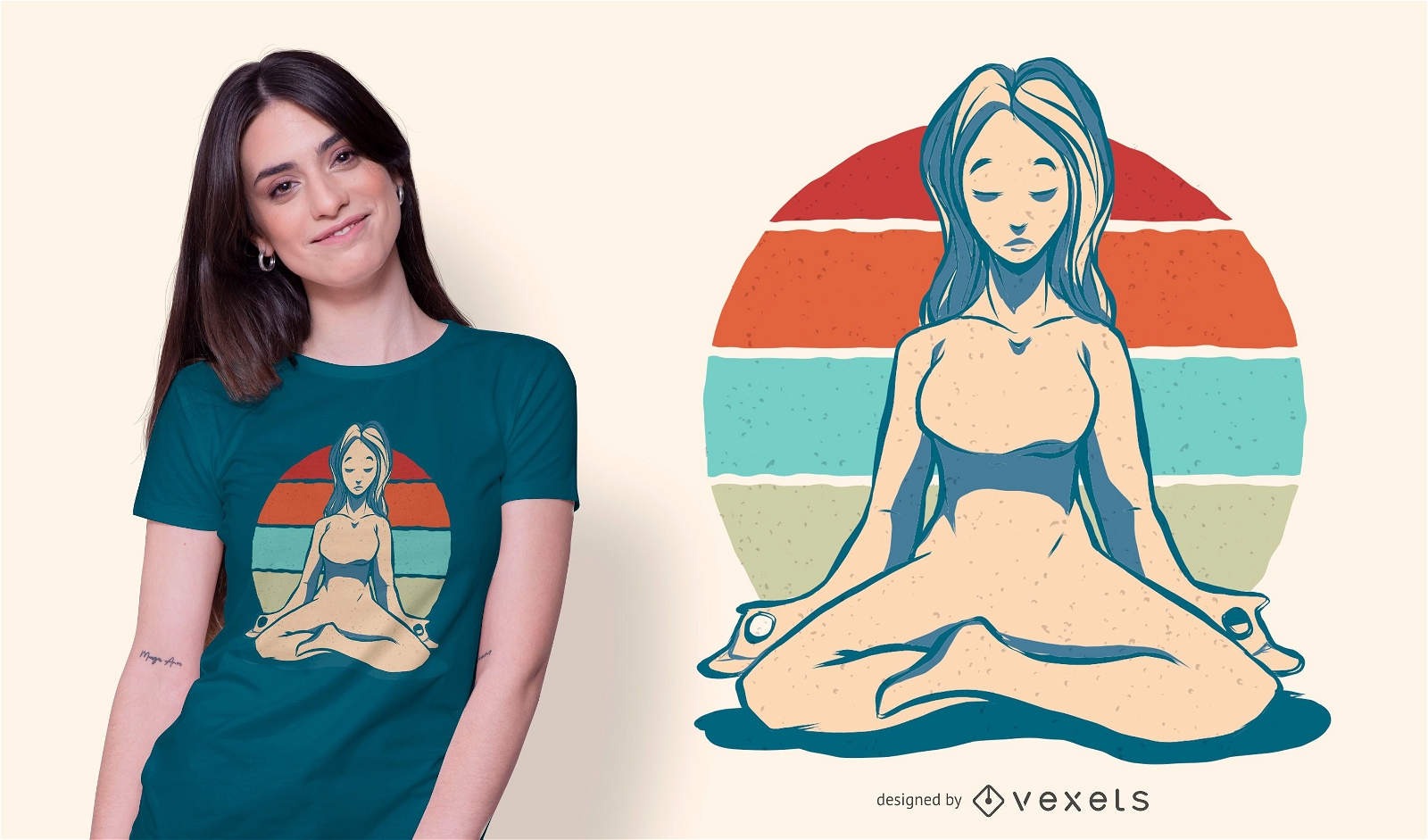 Meditationsm?dchen Vintage T-Shirt Design