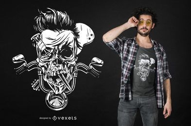 Design de camiseta com crânio de motociclista sombrio