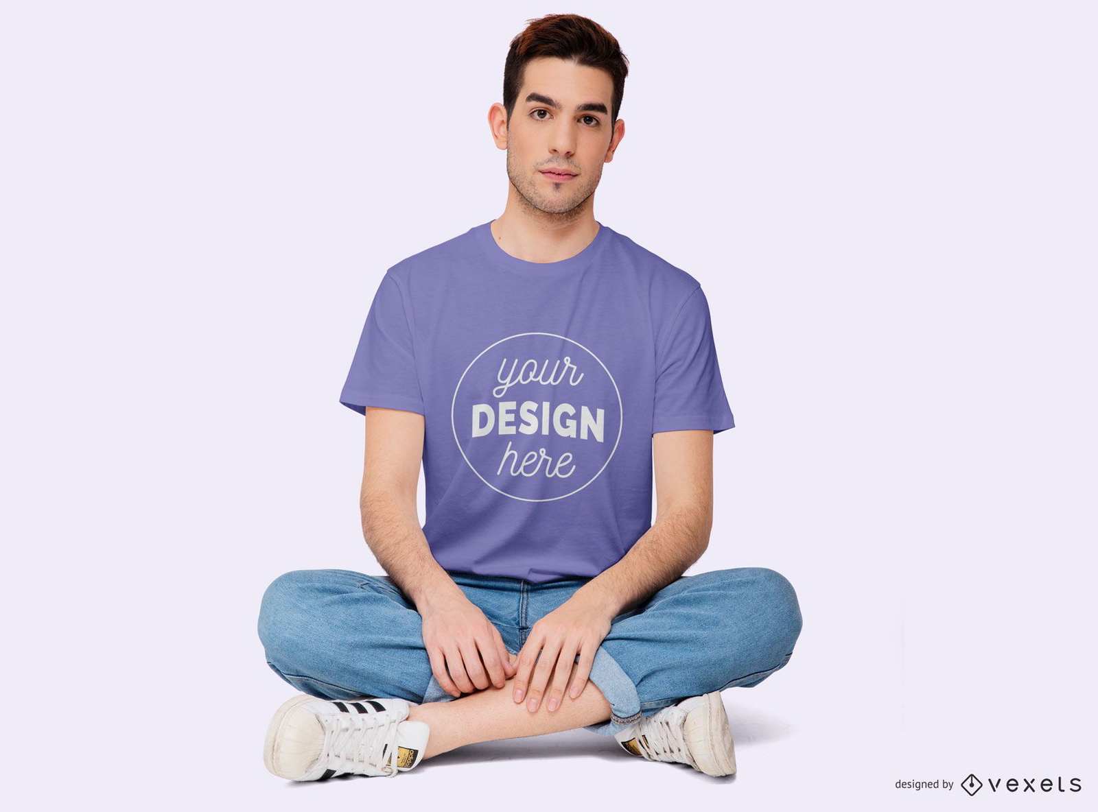 Boy Sitting With Legs Crossed T-shirt Mockup