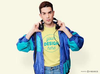 Maqueta de camiseta de hombre chaqueta retro