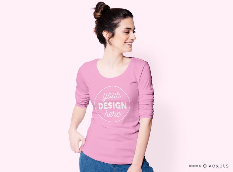 Maqueta de camiseta de mujer mirando hacia los lados Maqueta de camiseta de mujer mirando hacia los lados