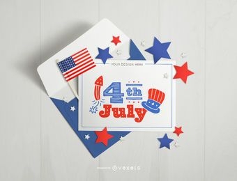 4th of july card and envelope mockup