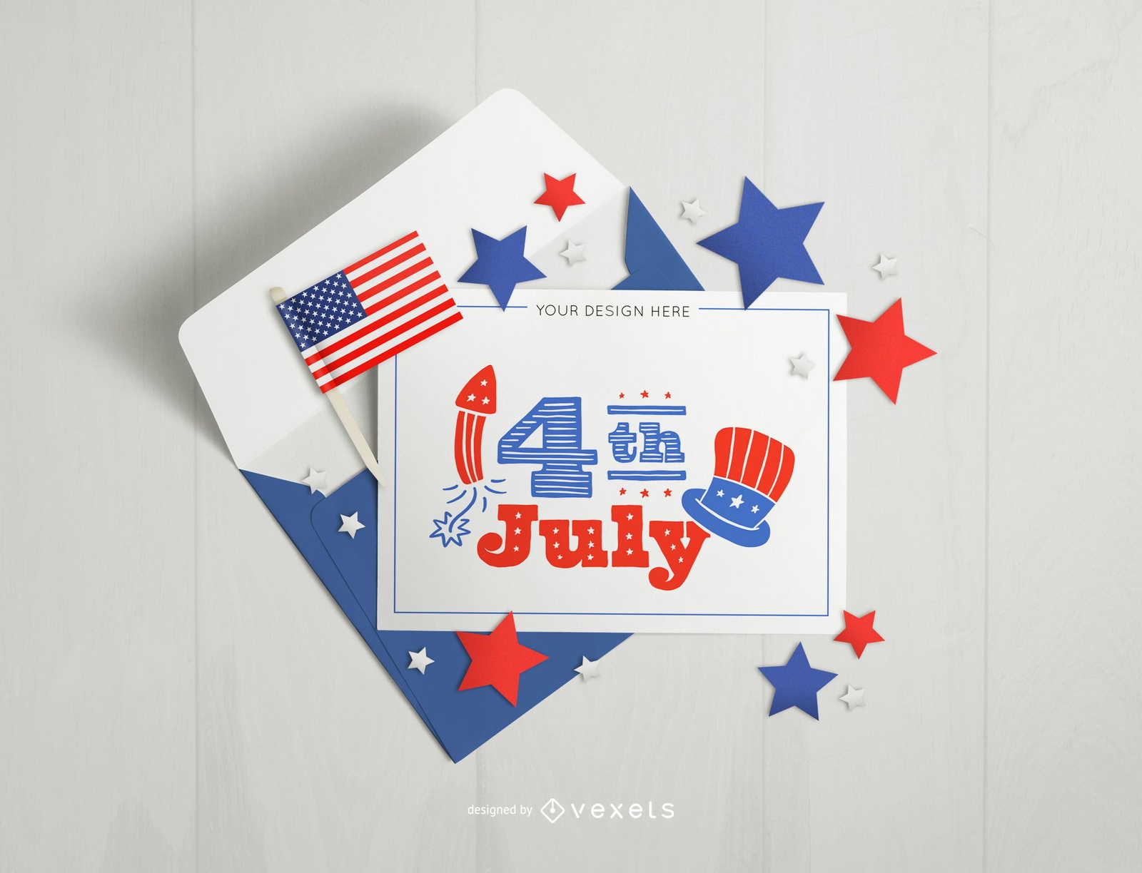 4th of july card and envelope mockup