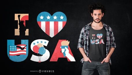 Diseño de camiseta de I Love USA