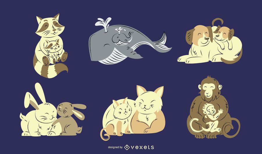 Conjunto de ilustración de papás y bebés animales Conjunto de ilustración de papás y bebés animales