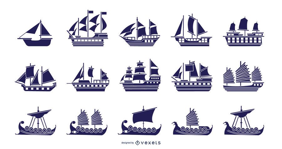 Boats blue illustration collection Boats blue illustration collection