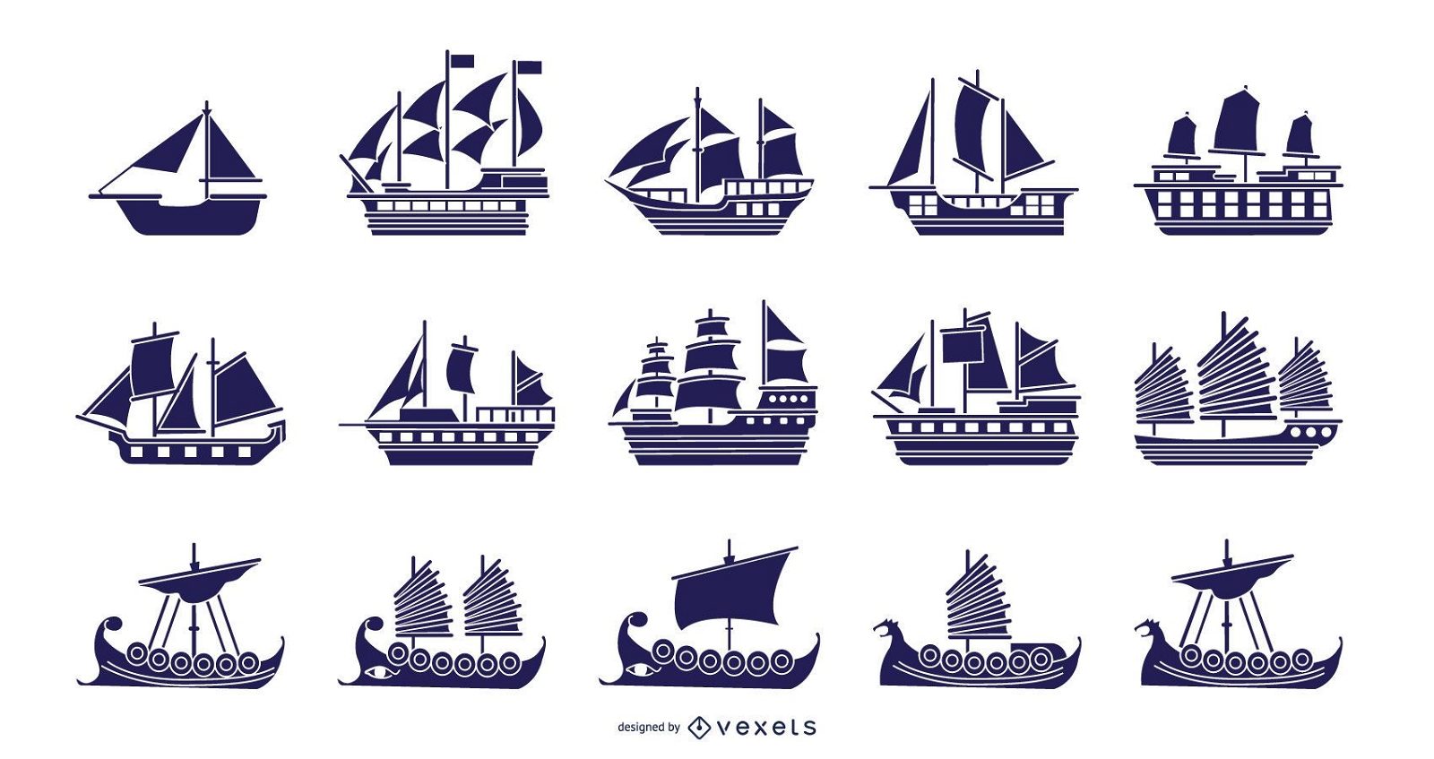 Boats blue illustration collection