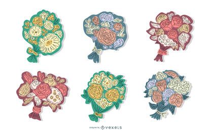 Conjunto de ilustração de buquê floral