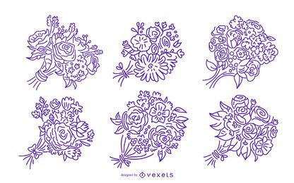 Floral bouquet stroke illustration set Floral bouquet stroke illustration set
