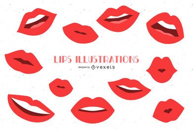 Conjunto plano de ilustraciones de labios