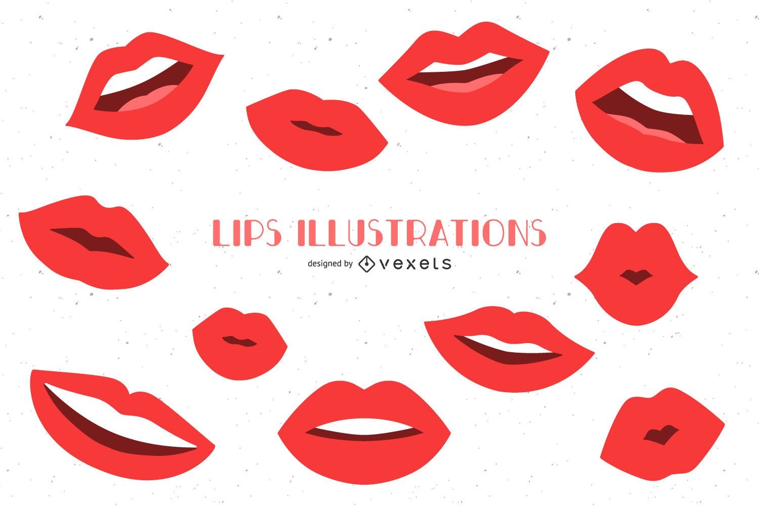 Conjunto plano de ilustrações de lábios