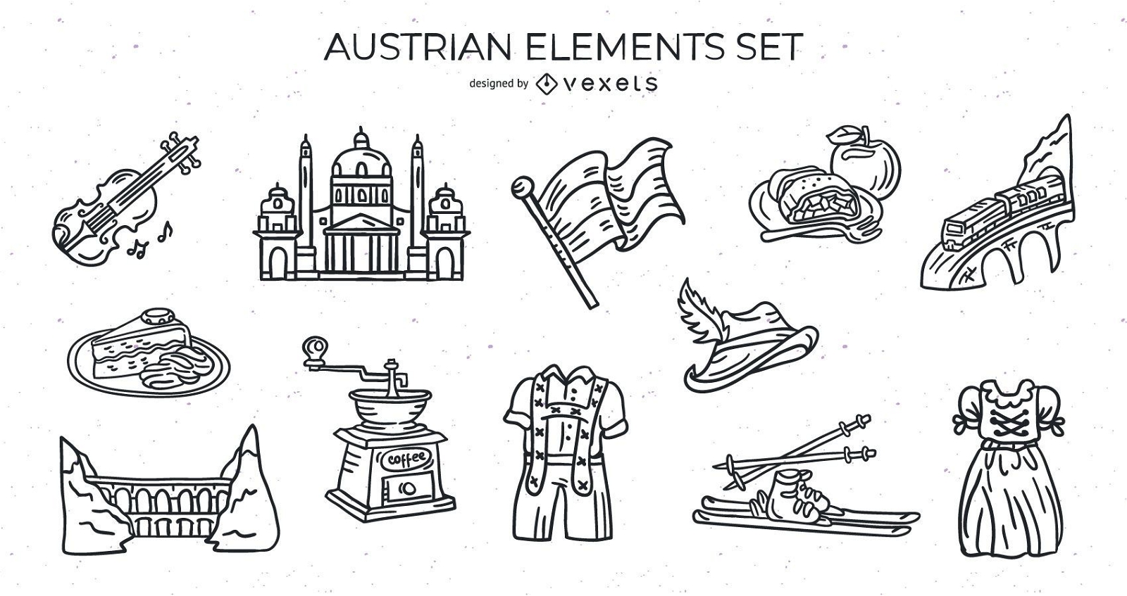 Conjunto de trazos de elementos austriacos