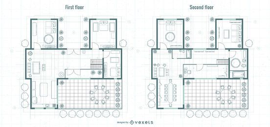 Arquitectura Diseño de planos de primer piso y piso superior