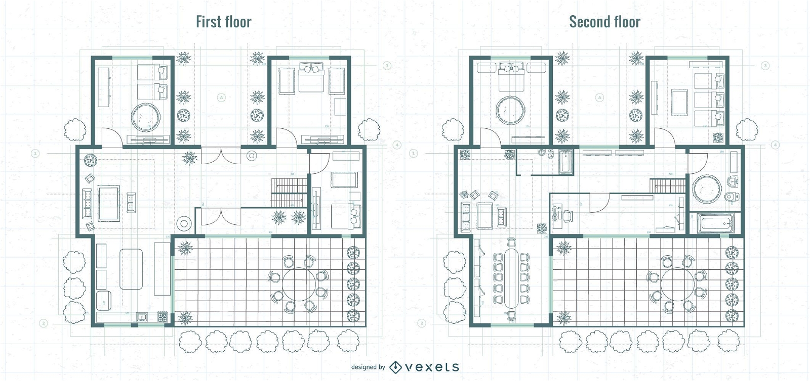 Architektur First and Upper Floor Blueprint Design