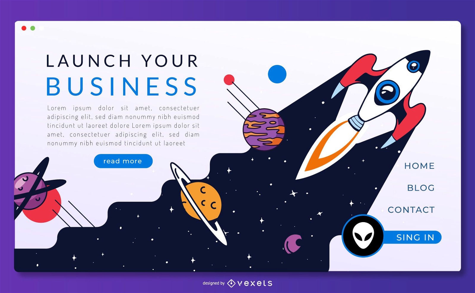 Space rocket landing page template