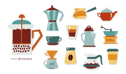 Coffee Retro Elements Set Vector Download