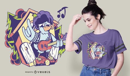 Design de camisetas estrela do rock do pássaro cuco
