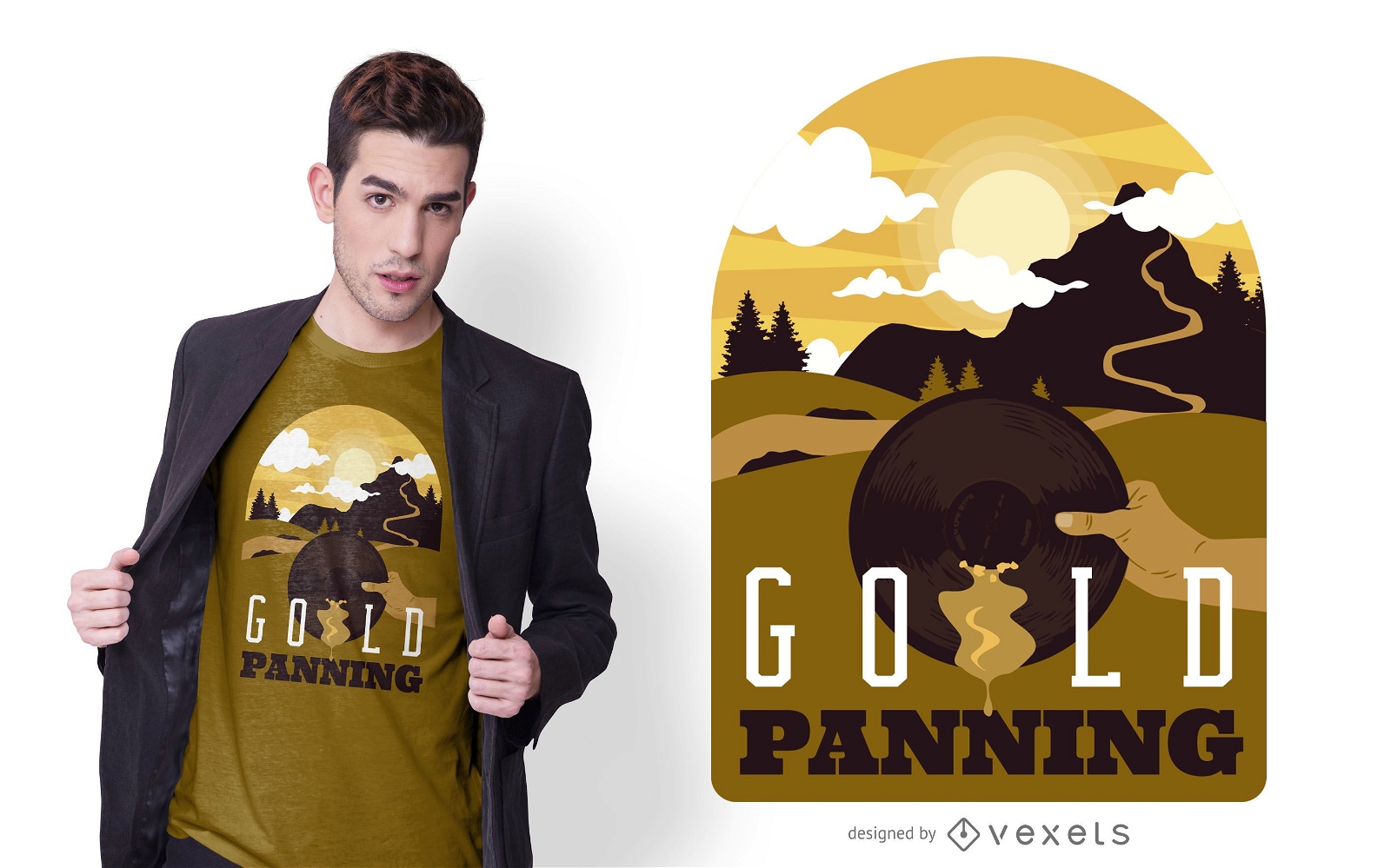 Gold Panning Illustration T-Shirt Design