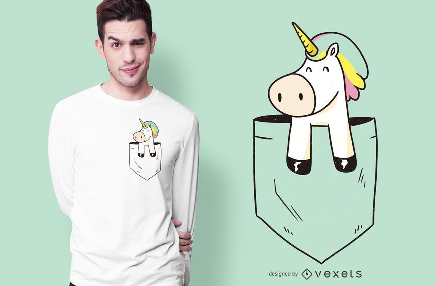 Design de camiseta de unicórnio de bolso Design de camiseta de unicórnio de bolso