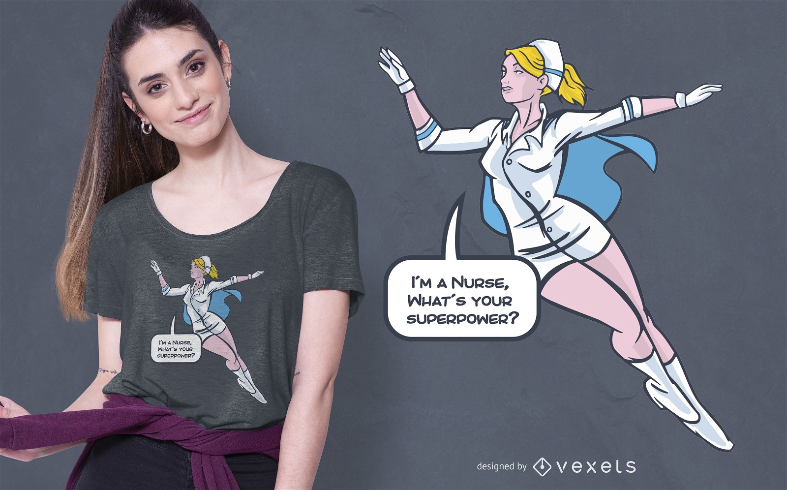 Diseño de camiseta de enfermera superhéroe