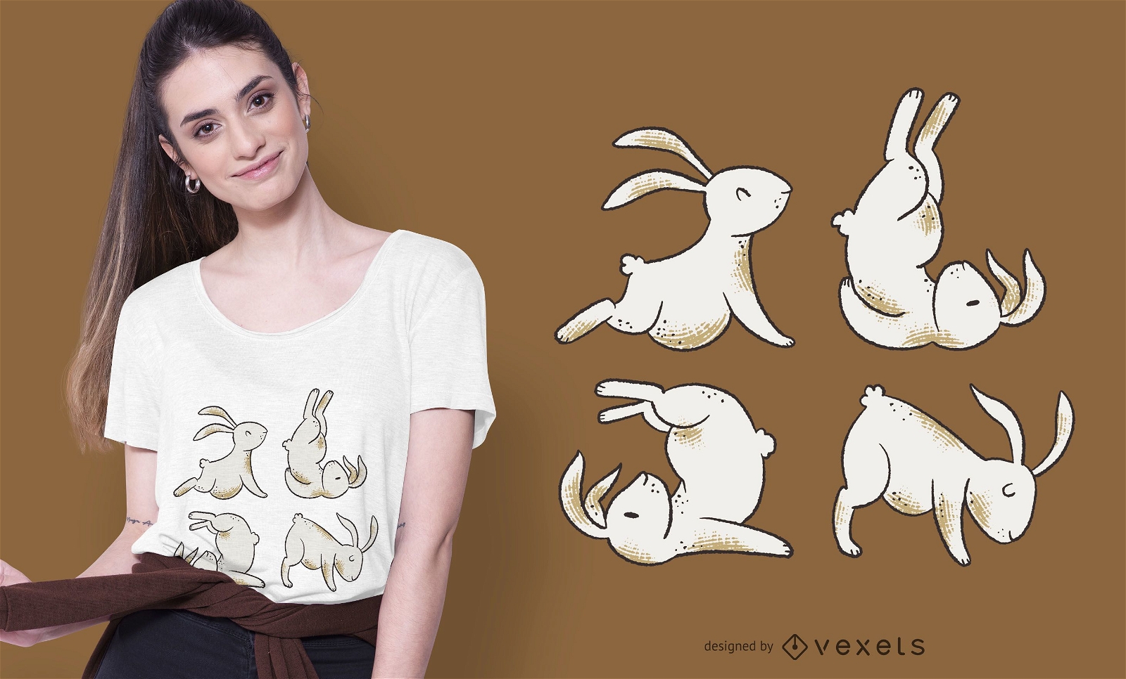 Diseño de camiseta de conejos de yoga