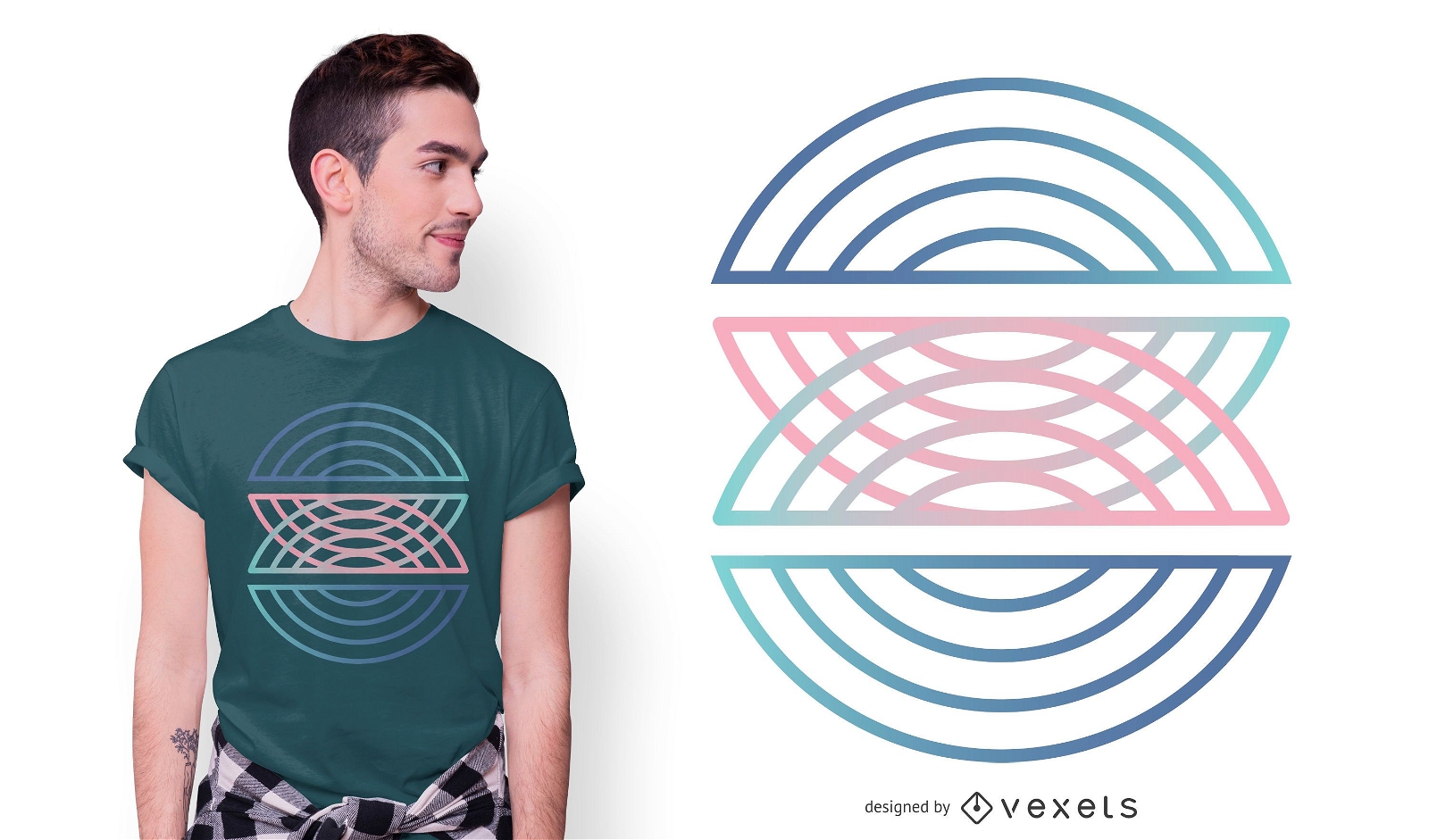 Geometrisches Halbkreis-Gradienten-T-Shirt Design