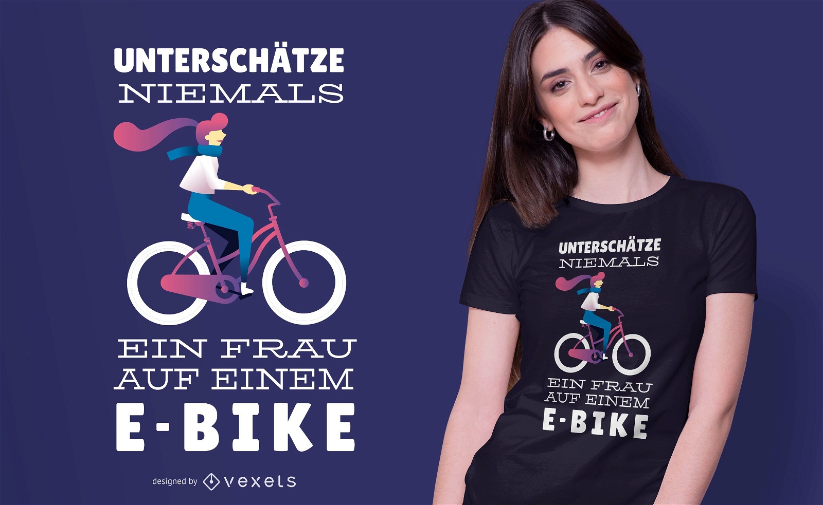 Design de camiseta feminina com cita?es alem?s e-bike
