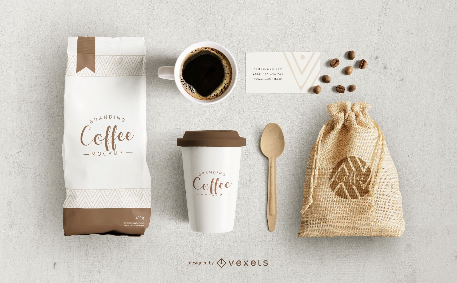 Design de maquete de elementos de café