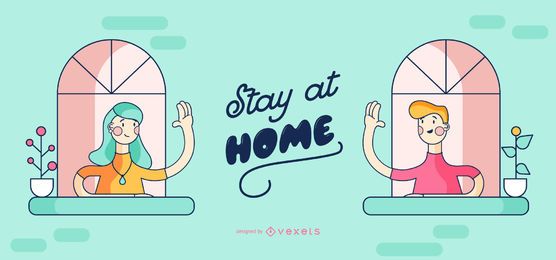 Stay at Home People Cartoon Design