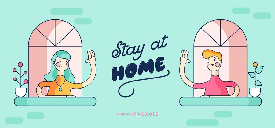 Stay at Home People Diseño de dibujos animados - Descargar vector