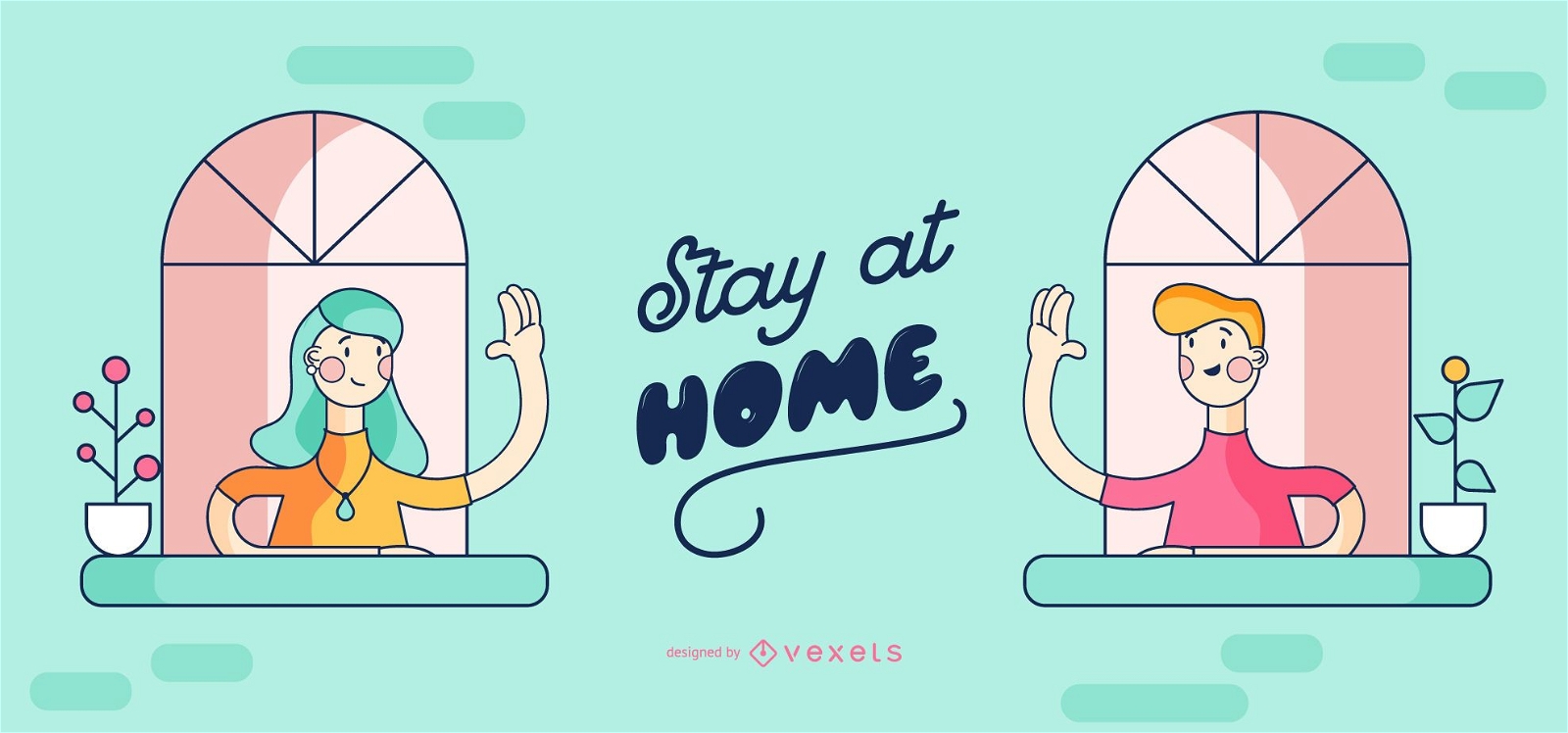 Bleiben Sie zu Hause Menschen Cartoon Design