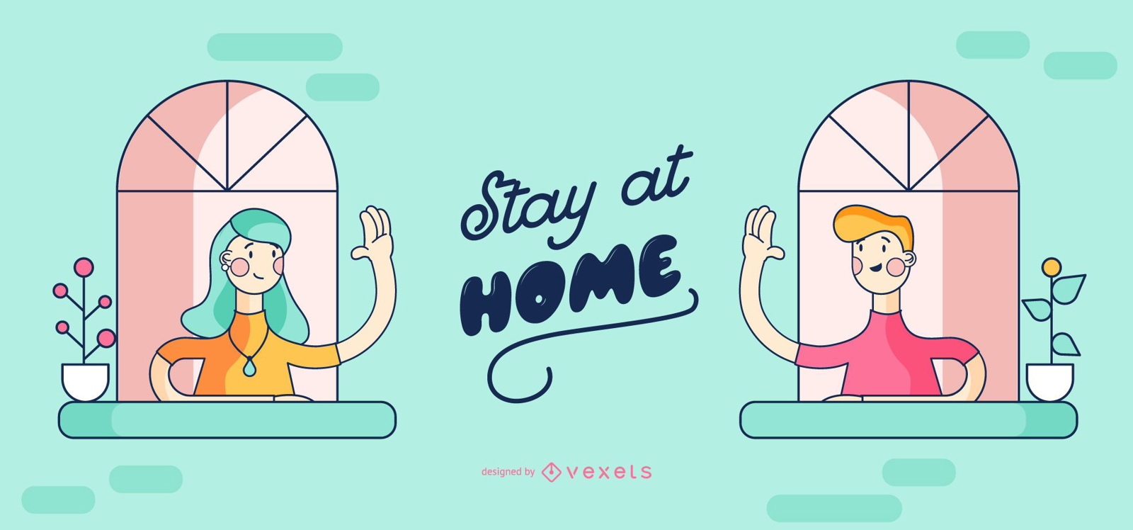 Stay at Home People Diseño de dibujos animados