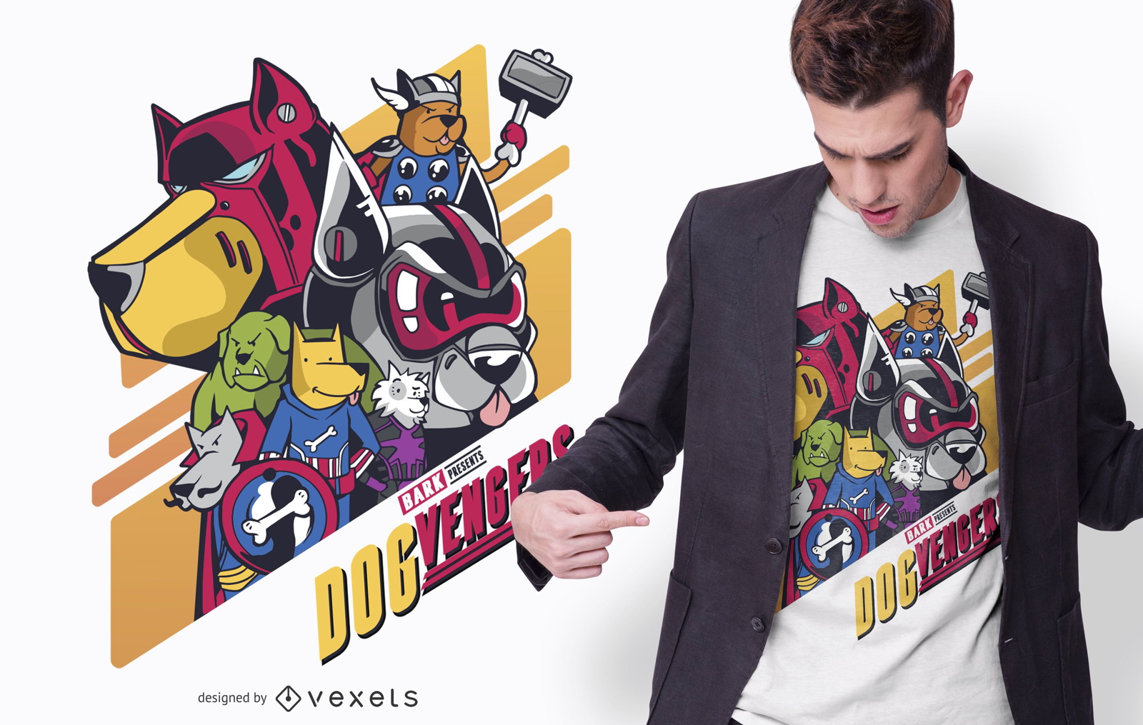 Diseño de camiseta de Vengadores de perros