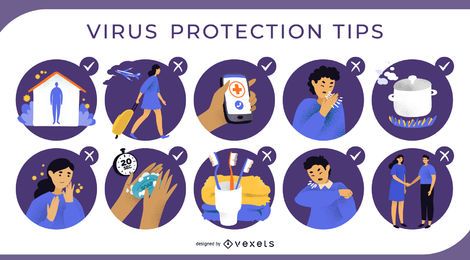 Virus protection tips illustration set Virus protection tips illustration set
