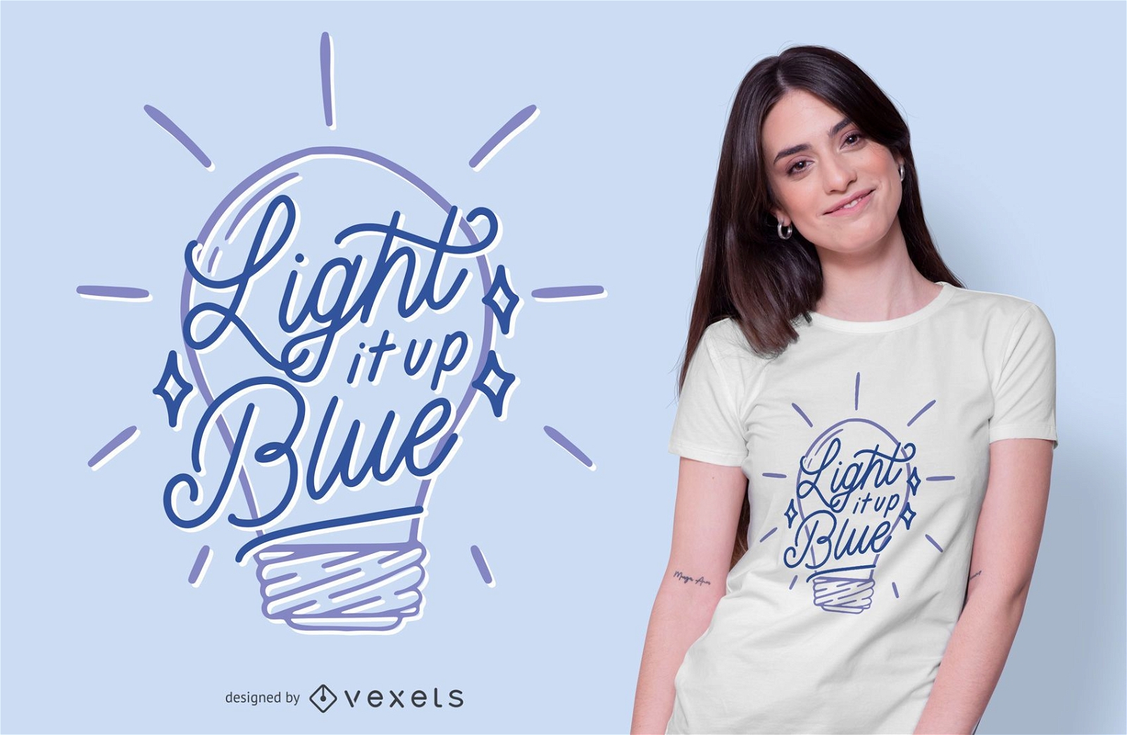 Design de camiseta com citações de autismo e lâmpada elétrica