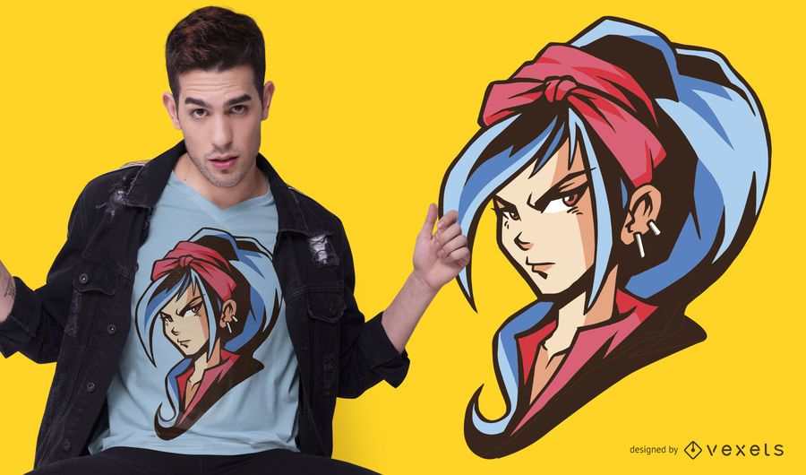 Anime girl blue hair t-shirt design Anime girl blue hair t-shirt design