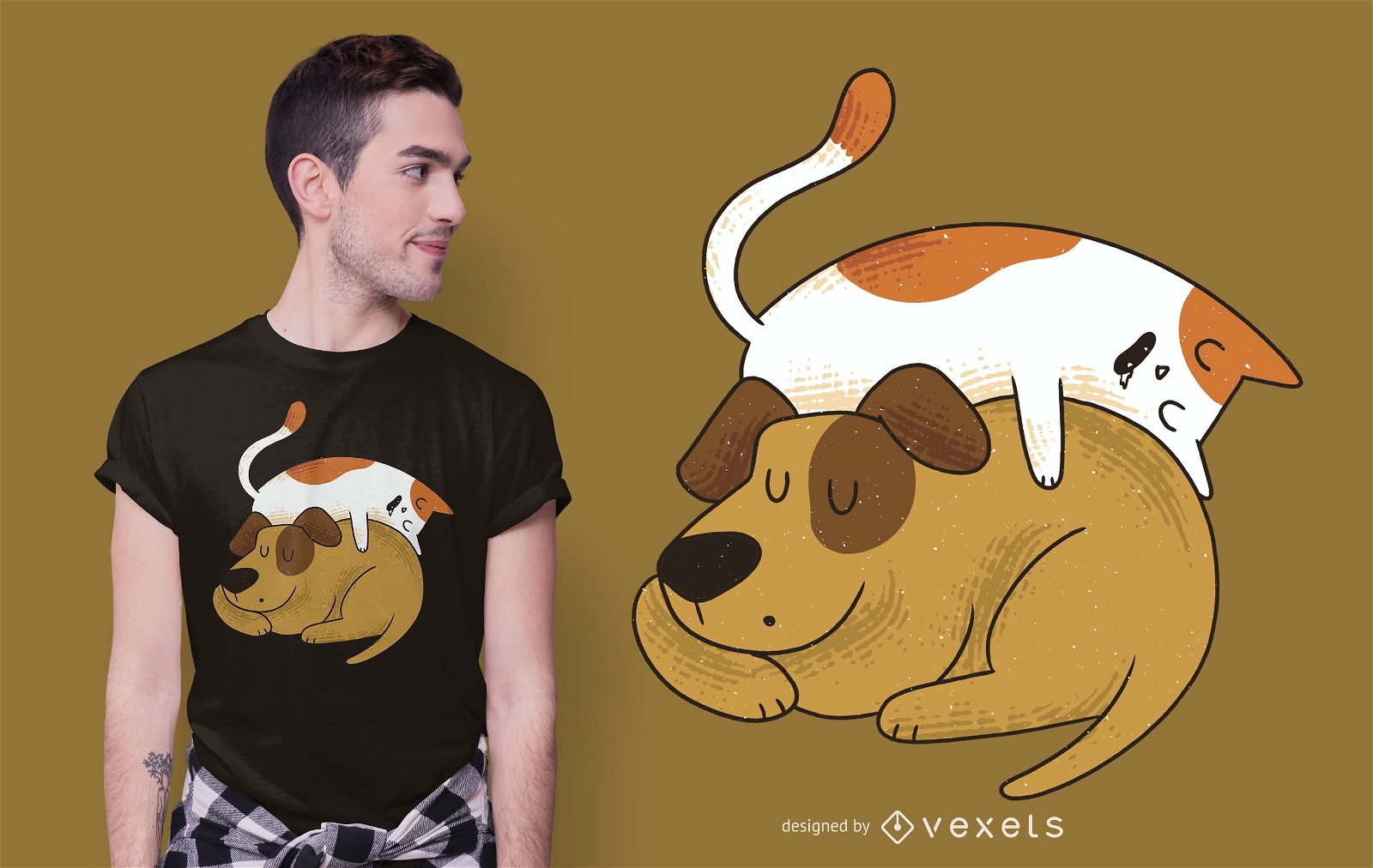 Schlafende T-Shirt Design der Katze und des Hundes
