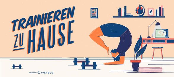 Home Workout Character German Lettering Banner