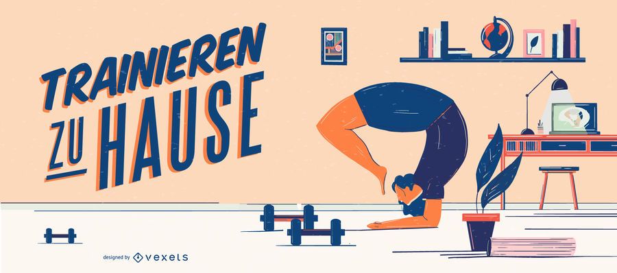 Home Workout Character German Lettering Banner Home Workout Character German Lettering Banner