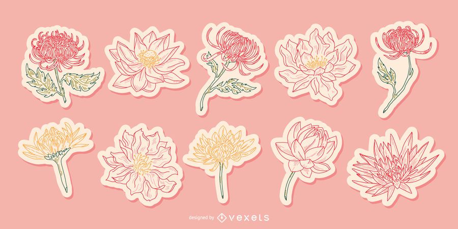 Chinese Flower Illustrated Sticker pack Chinese Flower Illustrated Sticker pack