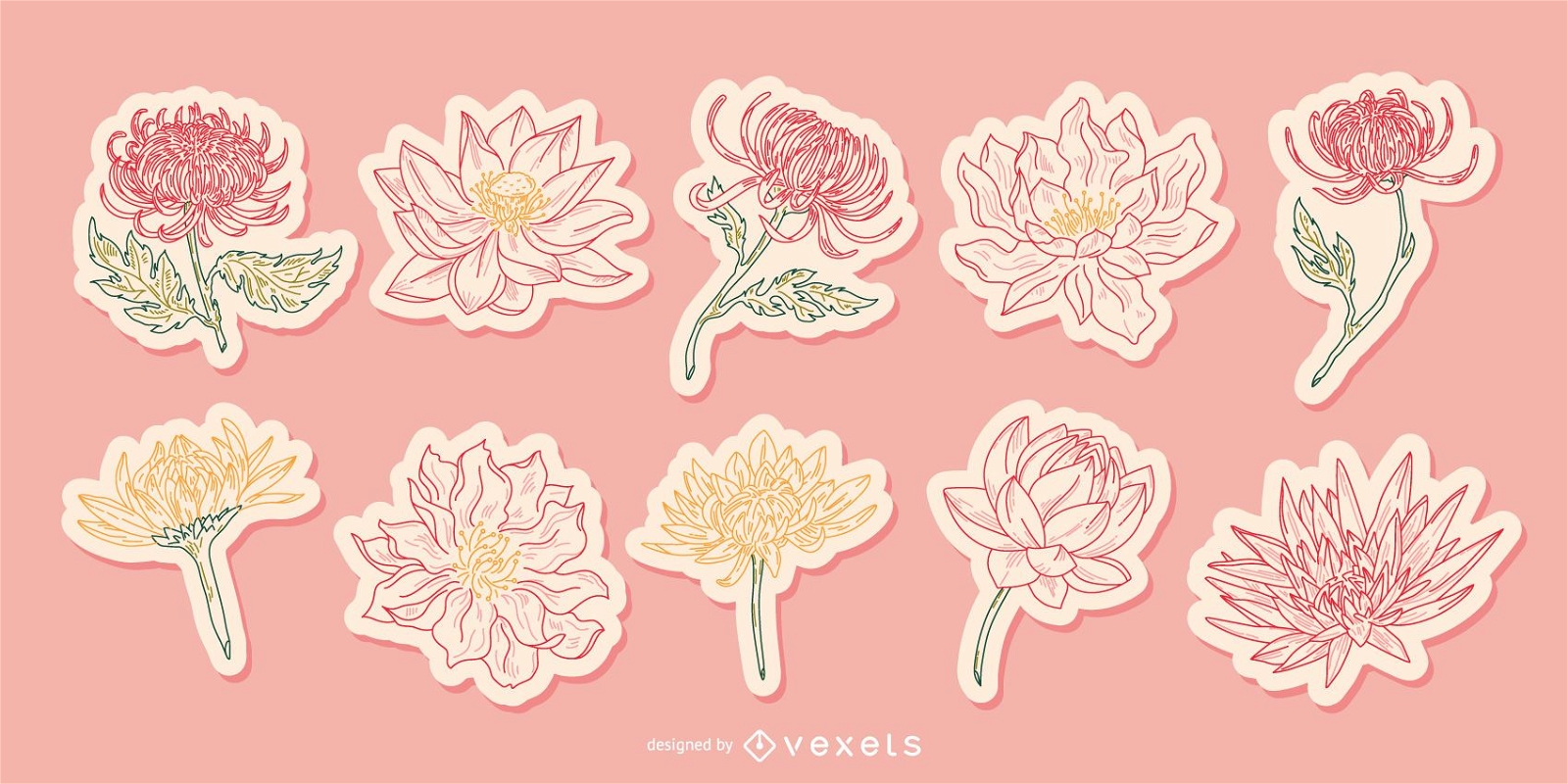 Chinese Flower Illustrated Sticker pack