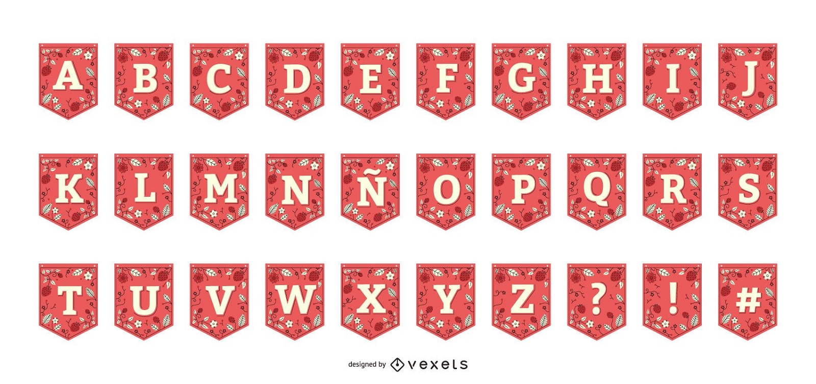 Erdbeer-Girlande-Banner-Alphabet-Sammlung