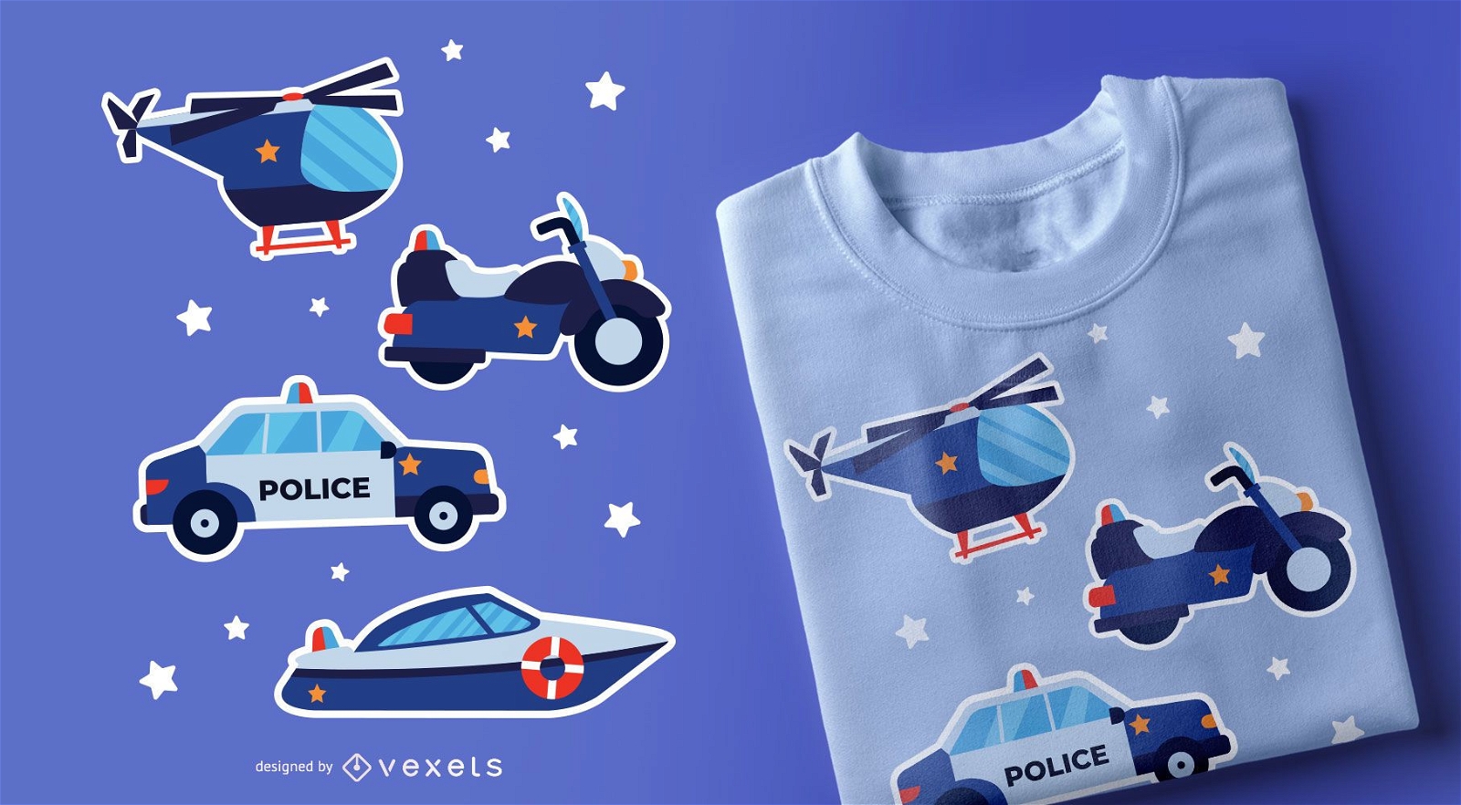 T-Shirt Design der Polizeifahrzeuge