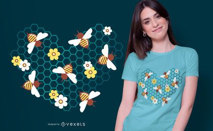 Design de camiseta com coração de abelha