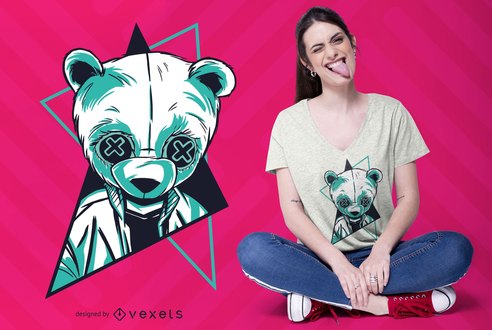 Diseño de camiseta de panda de neón.