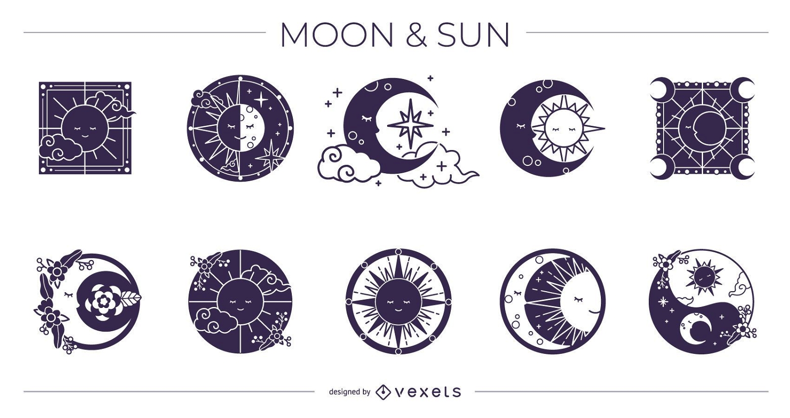 Mond und Sonne Silhouette Design Pack
